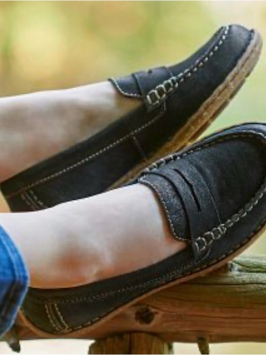 Born Shoes - Born NAVY BLUE Suede Penny Loafers with Contrast Stitching